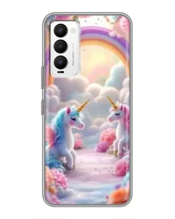 Чехол для TECNO Camon 18 / Camon 18P с картинкой «Радуга и единороги»