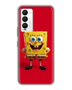 Чехол для TECNO Camon 18 / Camon 18P с картинкой «Спанч Боб на красном»