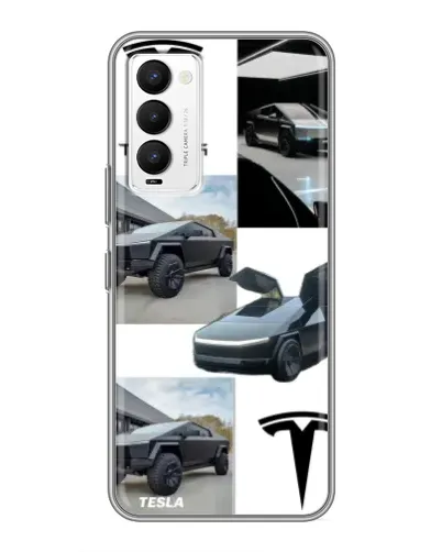 Чехол для TECNO Camon 18 / Camon 18P с картинкой «Коллаж Cybertruck Tesla»