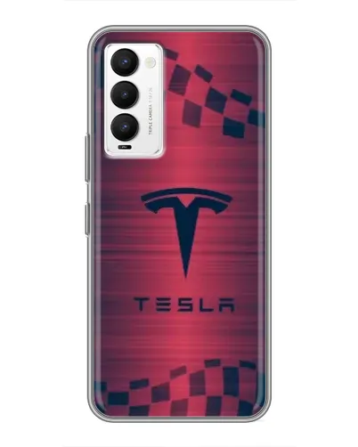 Чехол для TECNO Camon 18 / Camon 18P с картинкой «Тесла красный карбон»