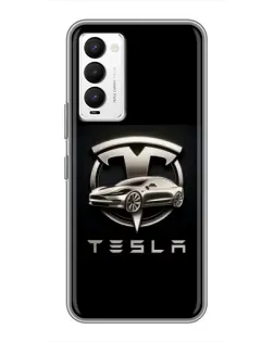 Чехол для TECNO Camon 18 / Camon 18P с картинкой «Tesla — серебристое авто»
