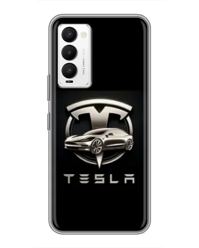 Чехол для TECNO Camon 18 / Camon 18P с картинкой «Tesla — серебристое авто»