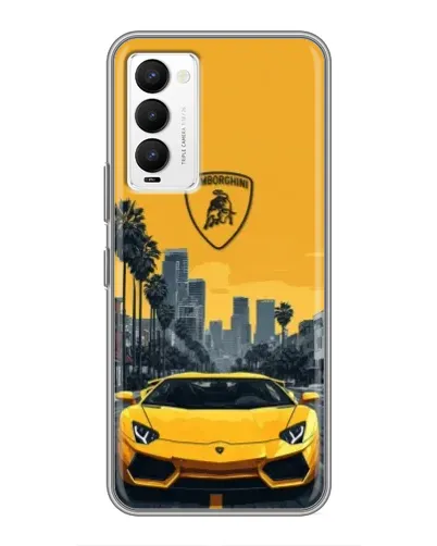 Чехол для TECNO Camon 18 / Camon 18P с картинкой «Желтый Lamborghini город»