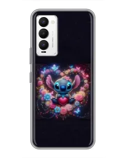 Чехол для TECNO Camon 18 / Camon 18P с картинкой «Stitch в цветах»