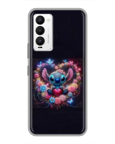 Чехол для TECNO Camon 18 / Camon 18P с картинкой «Stitch в цветах»