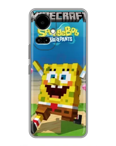 Чехол для TECNO Camon 19 (CI6n) / 19 Pro (CI8n) с картинкой «Губка Боб Minecraft» Чехол для TECNO Camon 19 (CI6n) / 19 Pro (CI8n) с картинкой «Губка Боб Minecraft»
