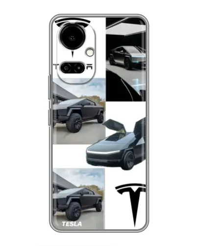 Чехол для TECNO Camon 19 (CI6n) / 19 Pro (CI8n) с картинкой «Коллаж Cybertruck Tesla»