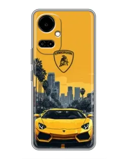 Чехол для TECNO Camon 19 (CI6n) / 19 Pro (CI8n) с картинкой «Желтый Lamborghini город»