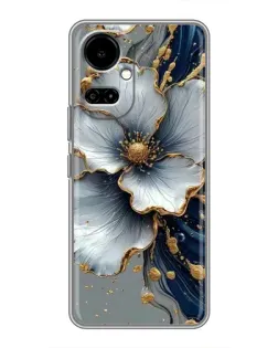 Чехол для TECNO Camon 19 (CI6n) / 19 Pro (CI8n) с картинкой «Белый цветок и золотой флюид»
