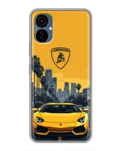 Чехол для TECNO Camon 19 Neo с картинкой «Желтый Lamborghini город»