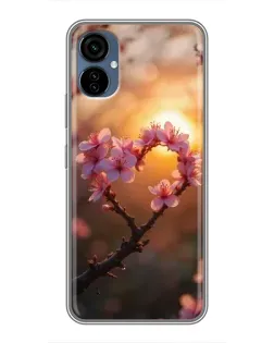 Чохол для TECNO Camon 19 Neo з картинкою «Рожевий цвіт  сердечко на тлі заходу»