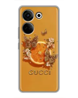 Чехол для TECNO Camon 20 Pro с картинкой «Gucci — золотые бабочки»