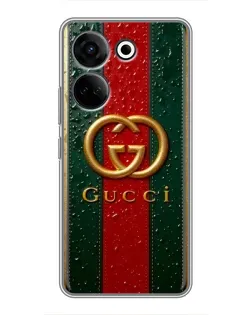 Чехол для TECNO Camon 20 Pro с картинкой «Gucci — фирменная полоса и золото»