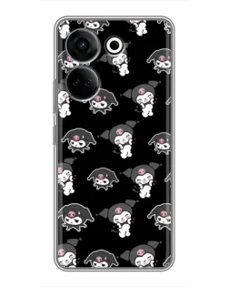 Чехол для TECNO Camon 20 Pro с картинкой «Черный паттерн Kuromi»