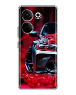 Чехол для TECNO Camon 20 Pro с картинкой «Спортивная BMW и цветы»