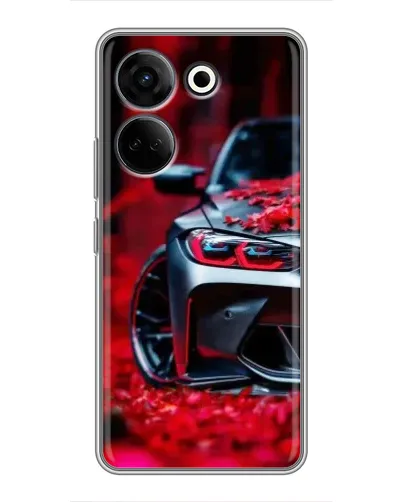 Чехол для TECNO Camon 20 Pro с картинкой «Спортивная BMW и цветы»