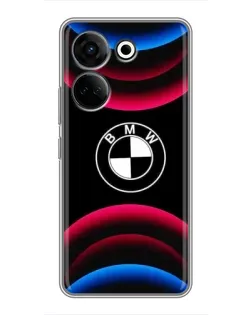 Чехол для TECNO Camon 20 Pro с картинкой «Логотип BMW и неоновые дуги»