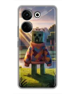 Чехол для TECNO Camon 20 Pro с картинкой «Крипер в свитере»