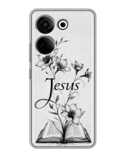 Чехол для TECNO Camon 20 Pro с картинкой «Цветы и Библия»