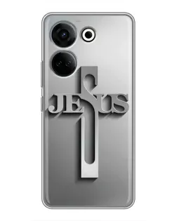 Чохол для TECNO Camon 20 Pro з картинкою «Металевий хрест Jesus»