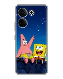 Чехол для TECNO Camon 20 Pro с картинкой «Губка Боб и Патрик ночью»