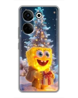 Чехол для TECNO Camon 20 Pro с картинкой «Рождественский Спанч Боб»
