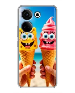 Чехол для TECNO Camon 20 Pro с картинкой «Спанч Боб мороженое»