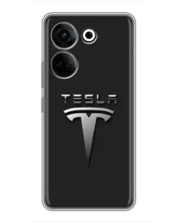 Чехол для TECNO Camon 20 Pro с картинкой «Стальной логотип Tesla»