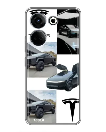 Чехол для TECNO Camon 20 Pro с картинкой «Коллаж Cybertruck Tesla»