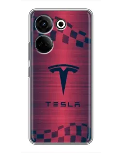 Чехол для TECNO Camon 20 Pro с картинкой «Тесла красный карбон»