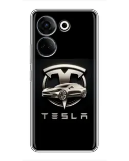 Чехол для TECNO Camon 20 Pro с картинкой «Tesla — серебристое авто»