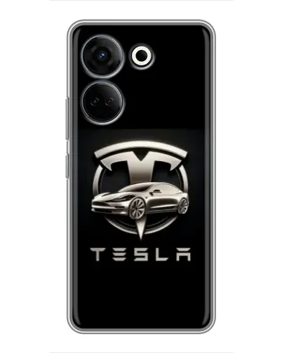 Чехол для TECNO Camon 20 Pro с картинкой «Tesla — серебристое авто»