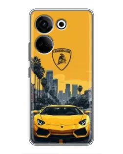 Чохол для TECNO Camon 20 Pro з картинкою «Жовтий Lamborghini місто»