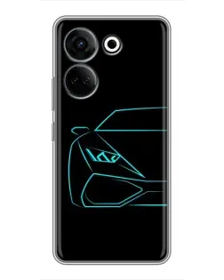 Чохол для TECNO Camon 20 Pro з картинкою «Блакитний силует Lamborghini»