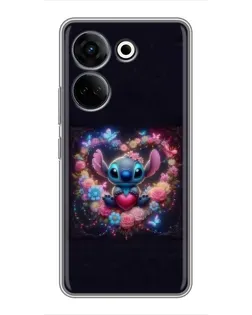 Чехол для TECNO Camon 20 Pro с картинкой «Stitch в цветах»