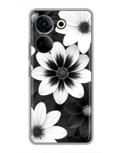 Чехол для TECNO Camon 20 Pro с картинкой «Монохромные астры»