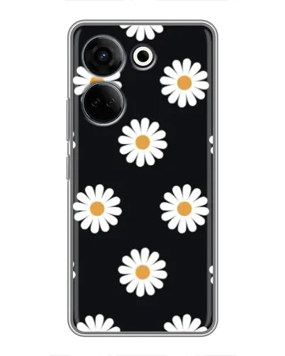 Чехол для TECNO Camon 20 Pro с картинкой «Ромашки на черном»