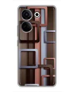 Чехол для TECNO Camon 20 Pro с картинкой «Коричневые объемные квадраты»
