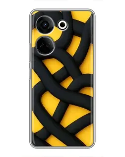 Чехол для TECNO Camon 20 Pro с картинкой «Черное желтое переплетение»
