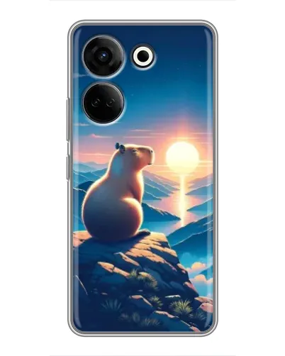 Чехол для TECNO Camon 20 Pro с картинкой «Закат солнца с капибарой»
