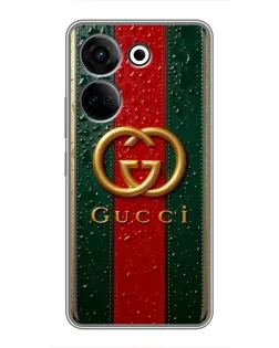 Чохол для TECNO Camon 20 з картинкою «Gucci — фірмова смуга та золото»