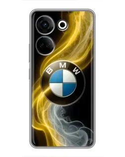 Чехол для TECNO Camon 20 с картинкой «Золотистый дым BMW»