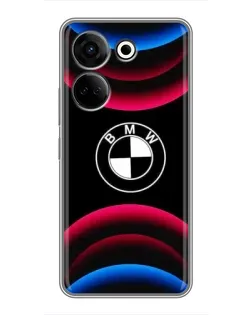 Чехол для TECNO Camon 20 с картинкой «Логотип BMW и неоновые дуги»
