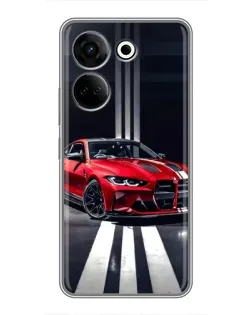 Чехол для TECNO Camon 20 с картинкой «Красная BMW на дороге»