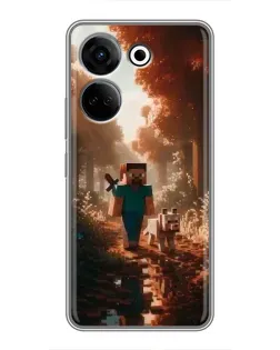 Чехол для TECNO Camon 20 с картинкой «Стив в лесу»
