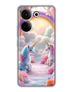 Чехол для TECNO Camon 20 с картинкой «Радуга и единороги»