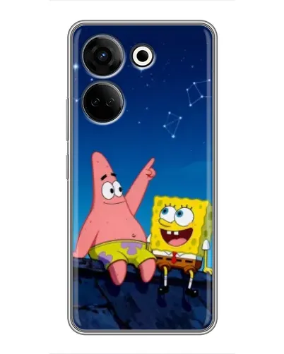 Чехол для TECNO Camon 20 с картинкой «Губка Боб и Патрик ночью»