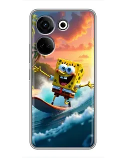 Чехол для TECNO Camon 20 с картинкой «Губка Боб серфингист»