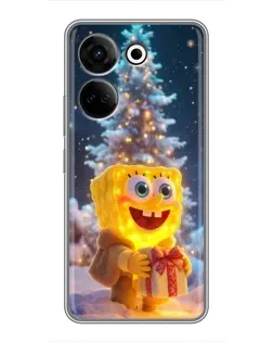 Чехол для TECNO Camon 20 с картинкой «Рождественский Спанч Боб»