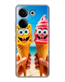 Чехол для TECNO Camon 20 с картинкой «Спанч Боб мороженое»